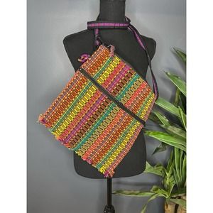 Woven fabric multi-colored crossbody